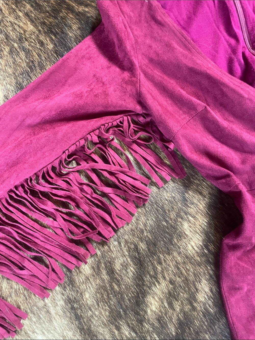 Honey Punch Magenta Fringe Long Sleeve Dress - Picture 2 of 2
